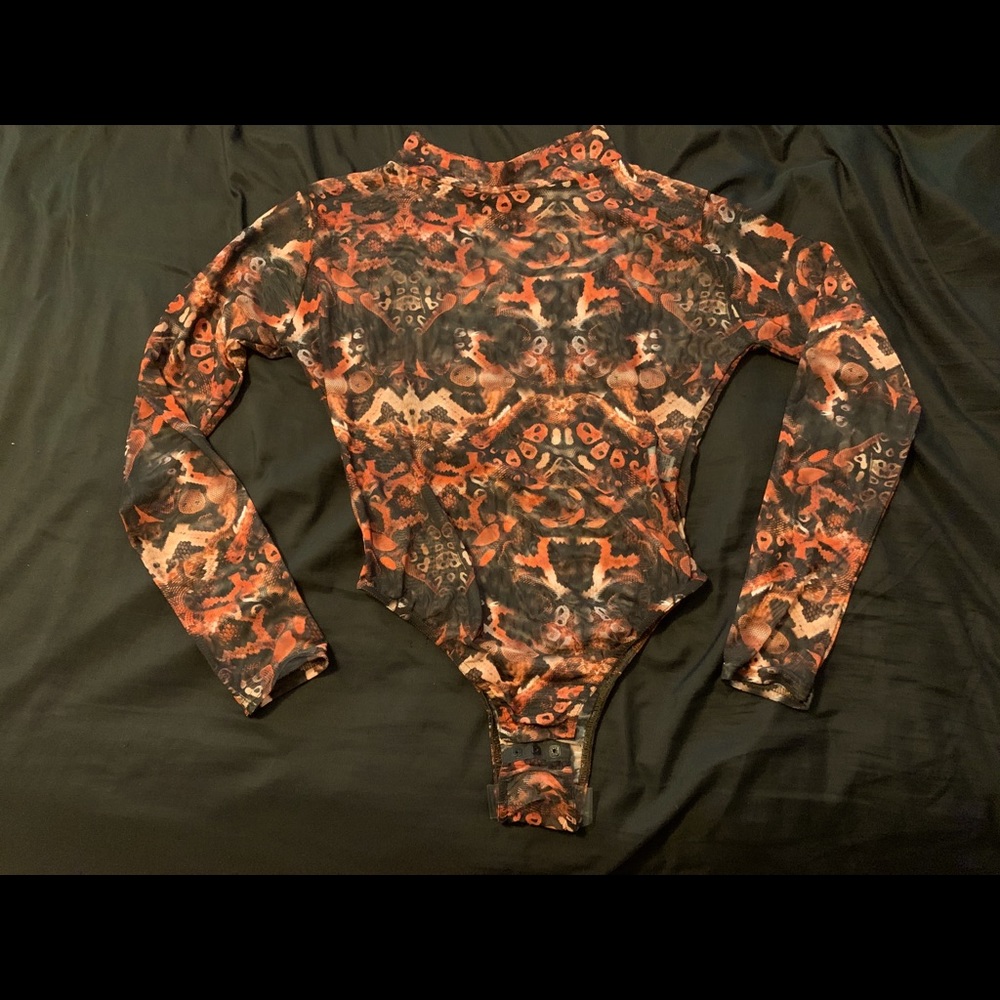 Brown Abstract Snake prnt mesh bodysuit& leggings.